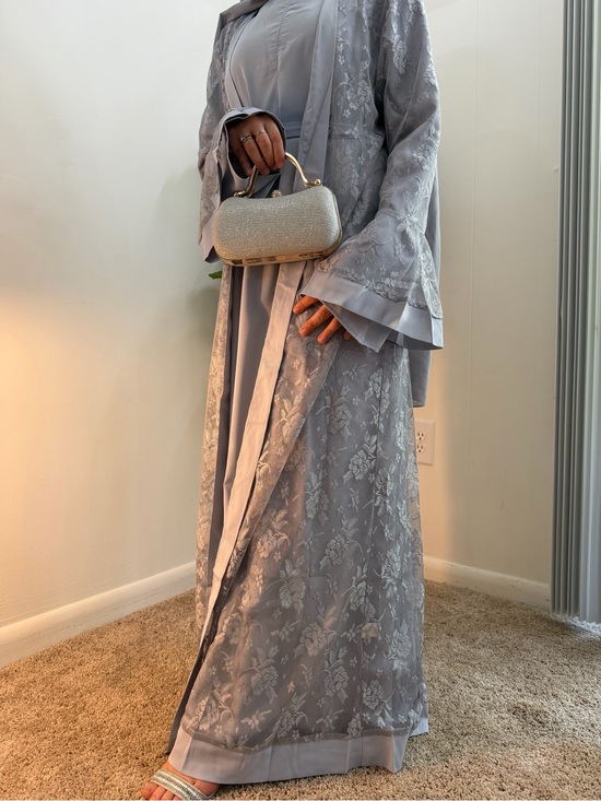 Dresses & Skirts - Elegant Light Gray Floral Lace Maxi Dress Abaya Modest